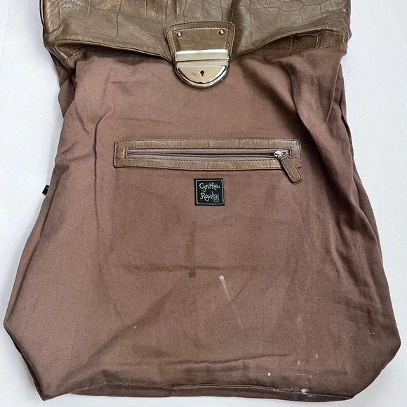 Vintage Y2K Cynthia Rowley Embossed Bronze Leather Fold Over Buckle Clutch - Picture 12 of 14